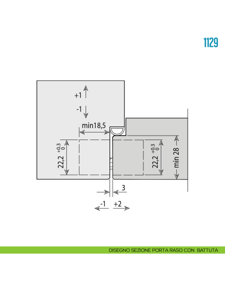 Cerniera invisibile regolabile per porta Ceam 1129 - disegno sezione porta raso con battuta