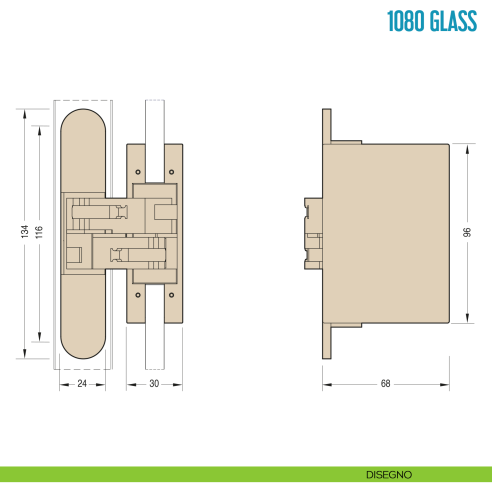 Cerniera a scomparsa per porta in vetro Ceam 1080 Glass - disegno