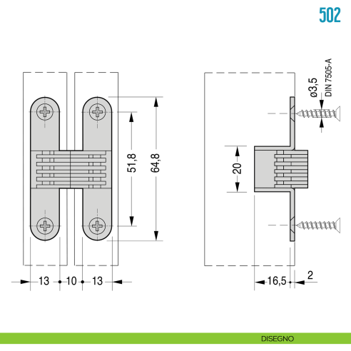 Cerniera a scomparsa per mobile Ceam 502 - disegno