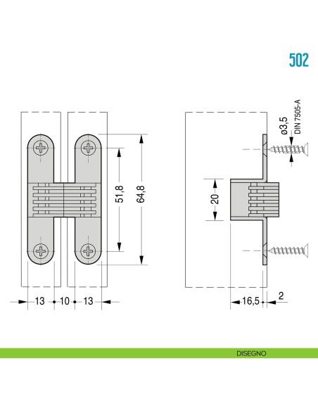 Cerniera a scomparsa per mobile Ceam 502 - disegno
