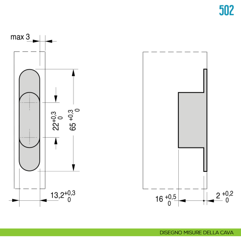 Cerniera a scomparsa per mobile Ceam 502 - disegno misure della cava