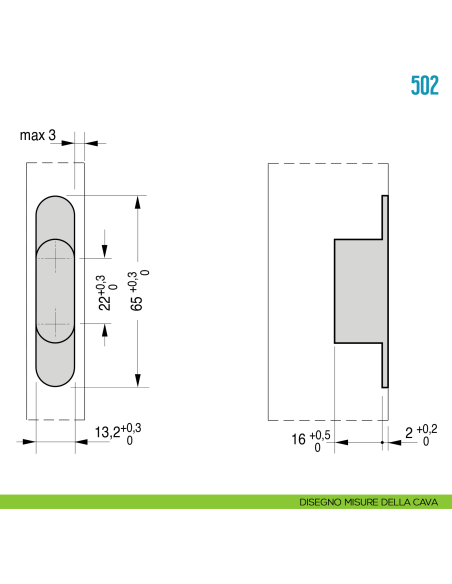 Cerniera a scomparsa per mobile Ceam 502 - disegno misure della cava
