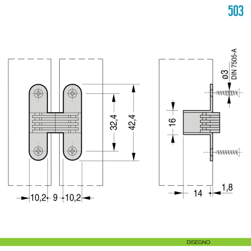 Cerniera a scomparsa per mobile Ceam 503 - disegno