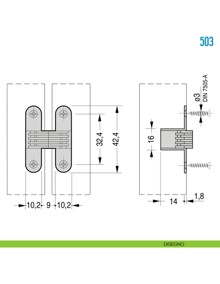 Cerniera a scomparsa per mobile Ceam 503 - disegno
