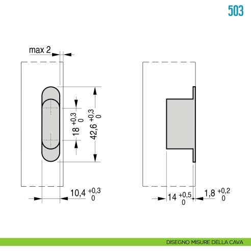 Cerniera a scomparsa per mobile Ceam 503 - disegno misure della cava