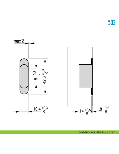 Cerniera a scomparsa per mobile Ceam 503 - disegno misure della cava