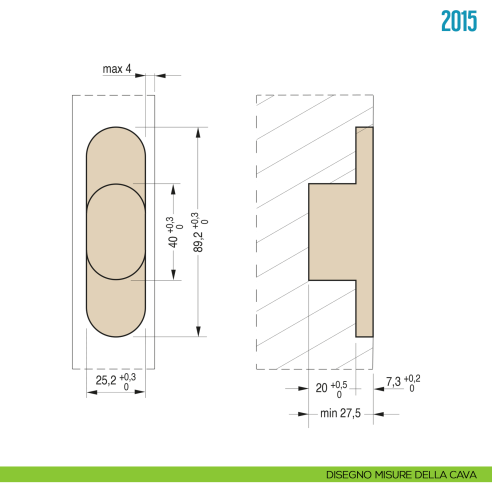 Cerniera a scomparsa per porta Ceam 2015 - disegno misure della cava