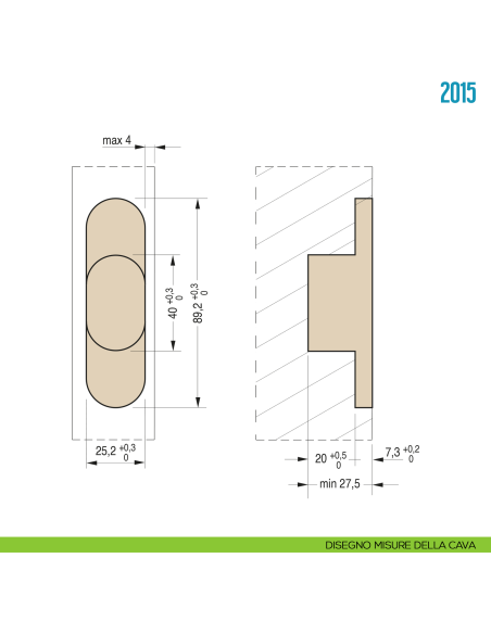 Cerniera a scomparsa per porta Ceam 2015 - disegno misure della cava