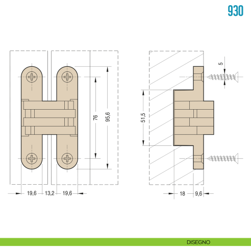 Cerniera a scomparsa per porta Ceam 930 - disegno