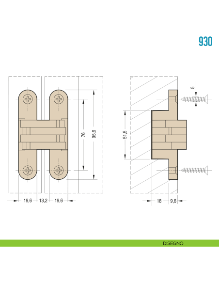 Cerniera a scomparsa per porta Ceam 930 - disegno