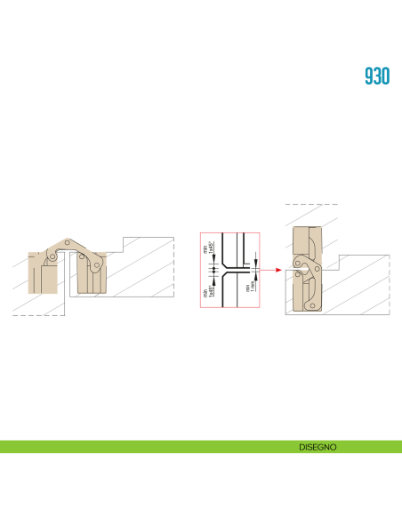 Cerniera a scomparsa per porta Ceam 930 - disegno