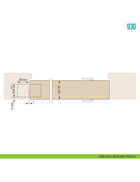 Cerniera a scomparsa per porta Ceam 930 - disegno sezione porta