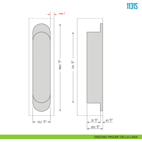 Cerniera invisibile regolabile per porte pesanti Ceam 1131S - disegno misure della cava
