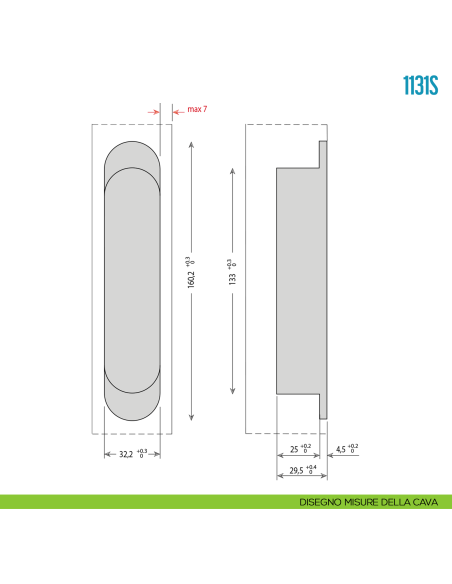 Cerniera invisibile regolabile per porte pesanti Ceam 1131S - disegno misure della cava
