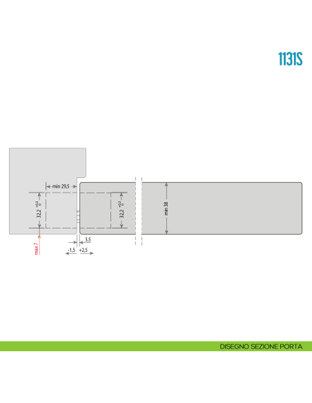 Cerniera invisibile regolabile per porte pesanti Ceam 1131S - disegno sezione porta