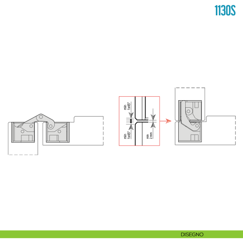 Cerniera invisibile regolabile per porta Ceam 1130S - disegno