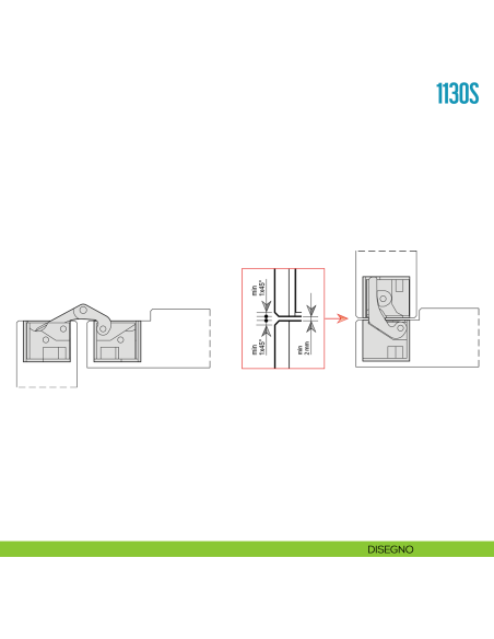 Cerniera invisibile regolabile per porta Ceam 1130S - disegno
