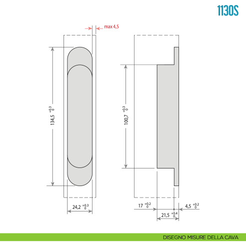 Cerniera invisibile regolabile per porta Ceam 1130S - disegno misure della cava