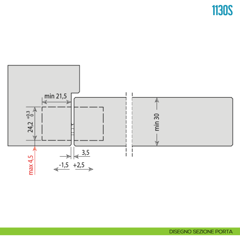 Cerniera invisibile regolabile per porta Ceam 1130S - disegno sezione porta