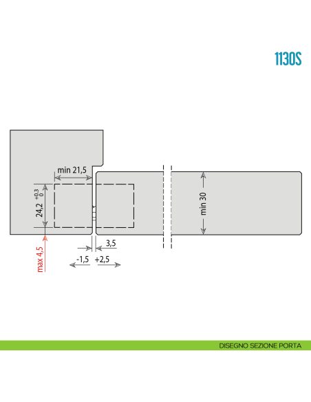Cerniera invisibile regolabile per porta Ceam 1130S - disegno sezione porta