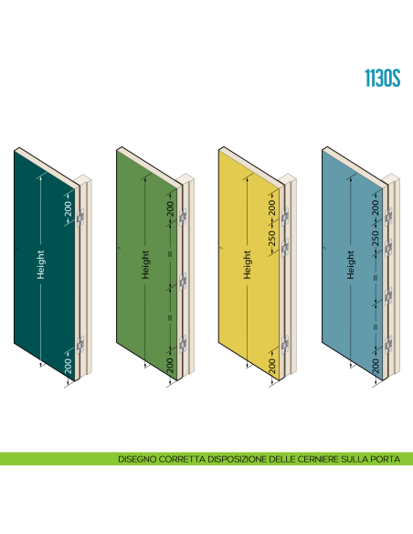 Cerniera invisibile regolabile per porta Ceam 1130S - disegno corretta disposizione delle cerniere sulla porta