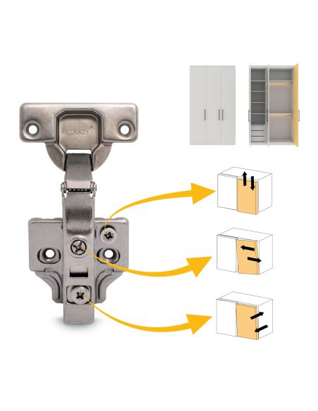 Emuca Lotto di 20 cerniere collo dritto X91 con chiusura soft e Basetta a vite, altezza 0, Acciaio, Titanio