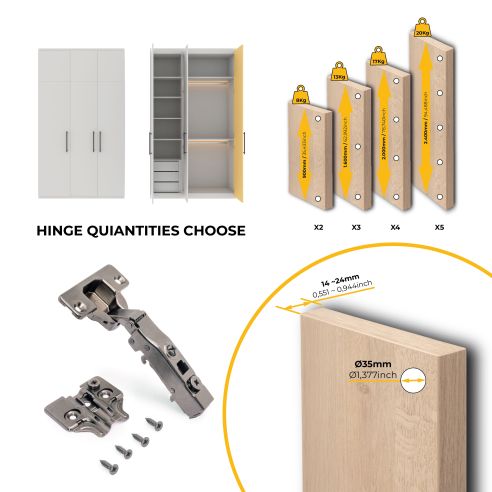 Emuca Lotto di 20 cerniere collo dritto X91 con chiusura soft e Basetta a vite, altezza 0, Acciaio, Titanio