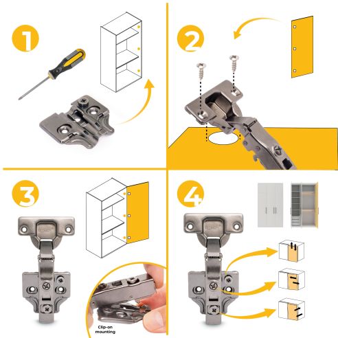 Emuca Lotto di 20 cerniere collo dritto X91 con chiusura soft e Basetta a vite, altezza 0, Acciaio, Titanio