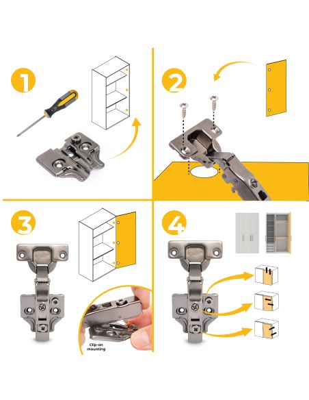 Emuca Lotto di 20 cerniere collo dritto X91 con chiusura soft e Basetta a vite, altezza 0, Acciaio, Titanio