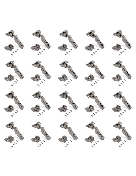 Emuca Lotto di 20 cerniere mezzo collo X91 con chiusura soft e Basetta a vite, Altezza 0, Acciaio, Titanio