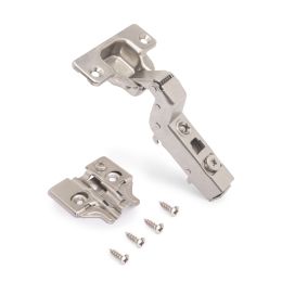Emuca Lotto di 20 cerniere collo alto X91 con chiusura soft e Basetta a vite, Altezza 0, Acciaio, Nichelato 2