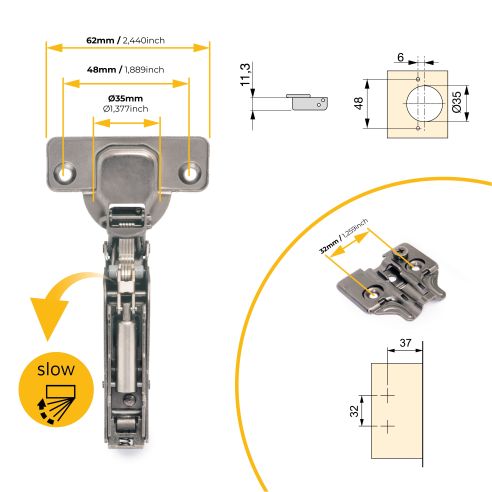 Emuca Lotto di 20 cerniere collo alto X91 con chiusura soft e Basetta a vite, Altezza 0, Acciaio, Titanio
