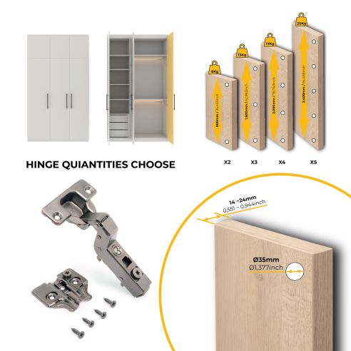 Emuca Lotto di 20 cerniere collo alto X91 con chiusura soft e Basetta a vite, Altezza 0, Acciaio, Titanio