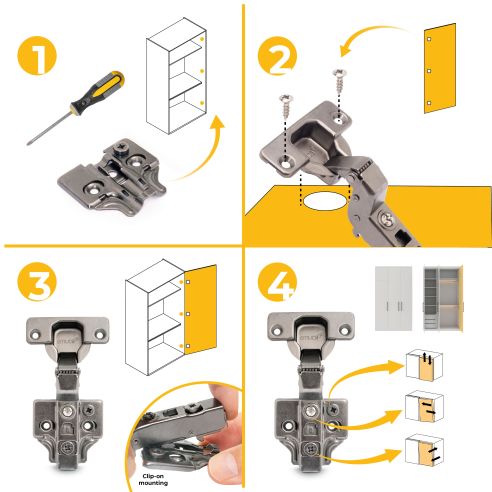 Emuca Lotto di 20 cerniere collo alto X91 con chiusura soft e Basetta a vite, Altezza 0, Acciaio, Titanio