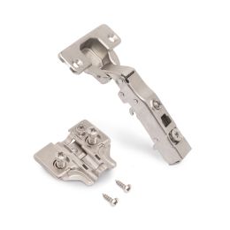 Emuca Lotto di 20 cerniere collo dritto X91 con chiusura soft e Basetta Euro, altezza 0, Acciaio, Nichelato 2