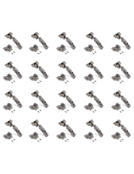 Emuca Lotto di 20 cerniere collo dritto X91 con chiusura soft e Basetta Euro, altezza 0, Acciaio, Titanio