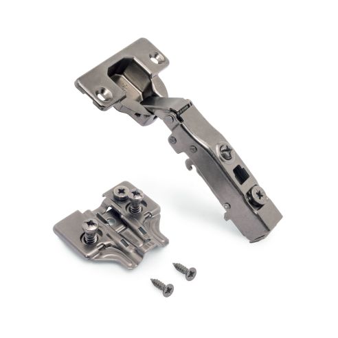 Emuca Lotto di 20 cerniere collo dritto X91 con chiusura soft e Basetta Euro, altezza 0, Acciaio, Titanio