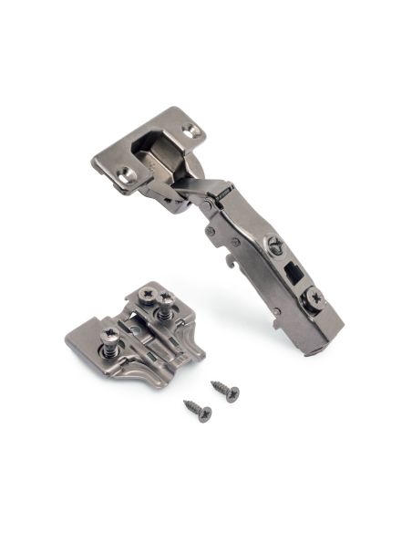 Emuca Lotto di 20 cerniere collo dritto X91 con chiusura soft e Basetta Euro, altezza 0, Acciaio, Titanio