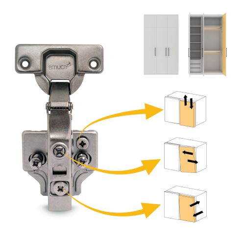 Emuca Lotto di 20 cerniere collo dritto X91 con chiusura soft e Basetta Euro, altezza 0, Acciaio, Titanio