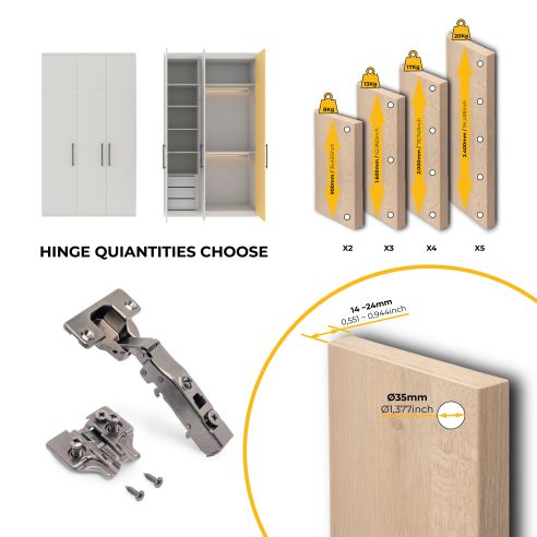 Emuca Lotto di 20 cerniere collo dritto X91 con chiusura soft e Basetta Euro, altezza 0, Acciaio, Titanio