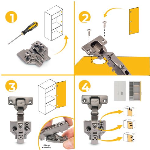 Emuca Lotto di 20 cerniere collo dritto X91 con chiusura soft e Basetta Euro, altezza 0, Acciaio, Titanio