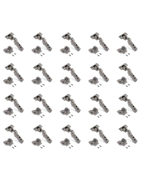 Emuca Lotto di 20 cerniere mezzo collo X91 con chiusura soft e Basetta Euro, altezza 0, Nichelato, Titanio