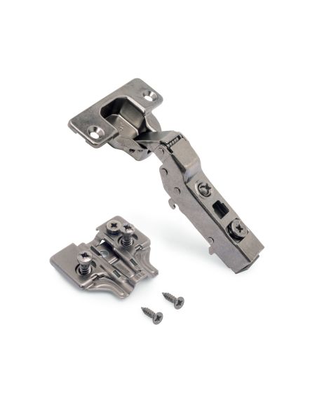 Emuca Lotto di 20 cerniere mezzo collo X91 con chiusura soft e Basetta Euro, altezza 0, Nichelato, Titanio