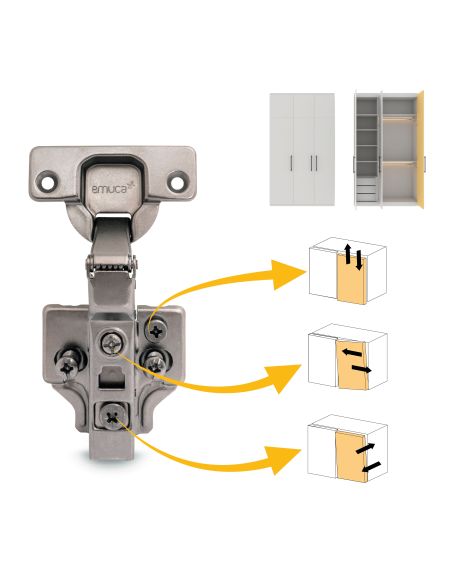 Emuca Lotto di 20 cerniere mezzo collo X91 con chiusura soft e Basetta Euro, altezza 0, Nichelato, Titanio