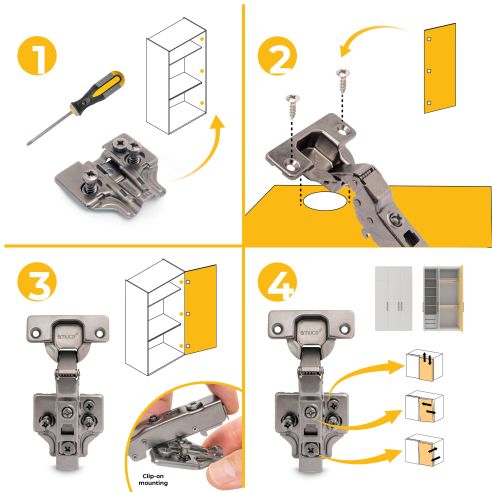 Emuca Lotto di 20 cerniere mezzo collo X91 con chiusura soft e Basetta Euro, altezza 0, Nichelato, Titanio