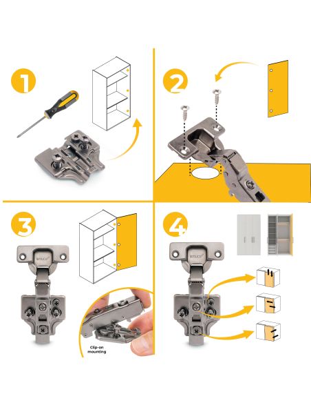 Emuca Lotto di 20 cerniere mezzo collo X91 con chiusura soft e Basetta Euro, altezza 0, Nichelato, Titanio