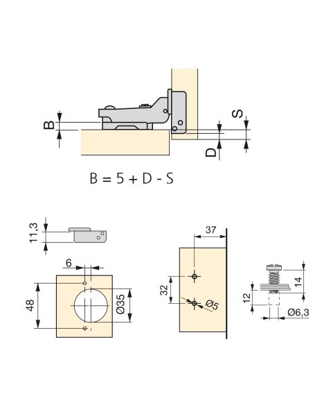 Emuca Lotto di 20 cerniere mezzo collo X91 con chiusura soft e Basetta Euro, altezza 0, Nichelato, Titanio