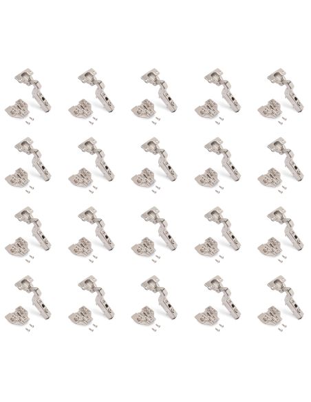 Emuca Lotto di 20 cerniere collo alto X91 con chiusure soft e Basetta Euro, altezza 0, Acciaio, Nichelato