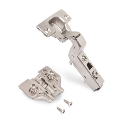 Emuca Lotto di 20 cerniere collo alto X91 con chiusure soft e Basetta Euro, altezza 0, Acciaio, Nichelato