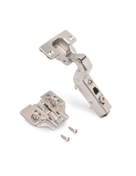 Emuca Lotto di 20 cerniere collo alto X91 con chiusure soft e Basetta Euro, altezza 0, Acciaio, Nichelato